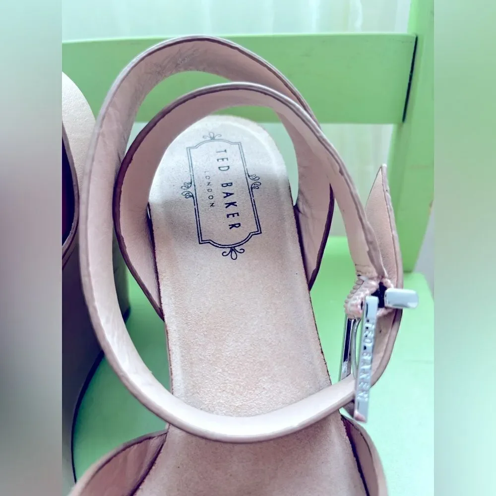 TED BAKER wedge heels; leather & silver; Size 38
